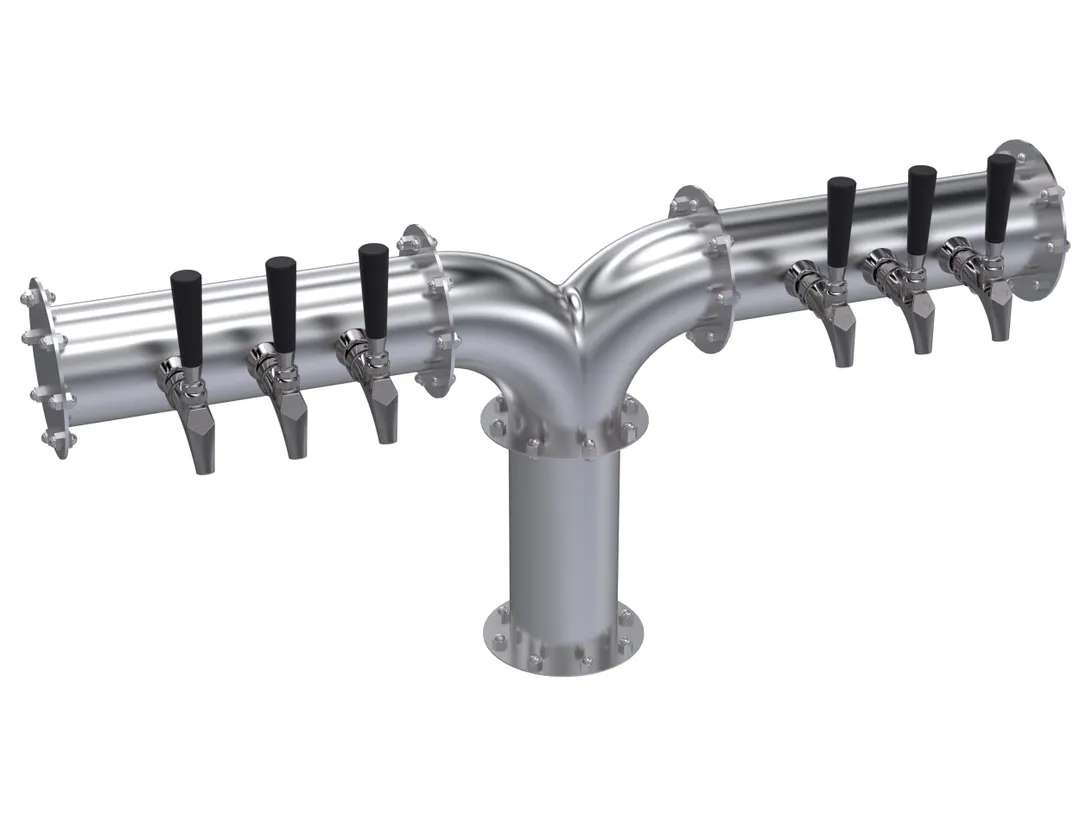 Krowne KPY-6S Pipe Y‑Tower, 36" OA Draft Beer Tower, Six‑Tap Glycol‑Cooled, Stainless Steel Finish