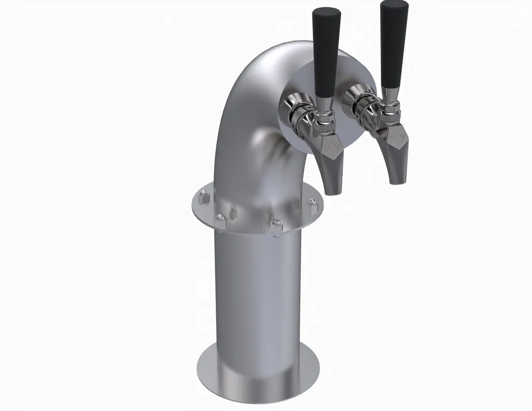 Krowne KSH-2S Faucet Tower, 1‑Column Stainless, Glycol‑Cooled Draft, Two Faucets No Handles