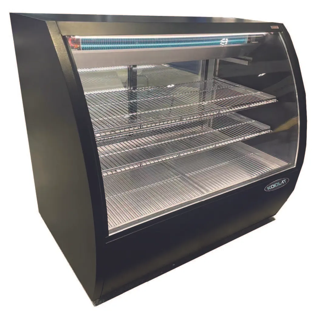 Kool-It KDG-48 Deli Case, 18 Cu Ft, 47"W x 32"D x 48"H, Black, Stainless, Glass, LED, 2 Shelves