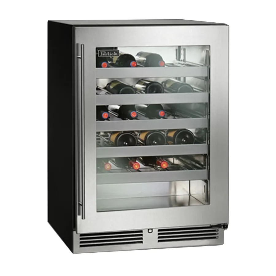 Perlick HC24WS-SG-STK Wine Cooler, 23-7/8"W×24"D, 5.3 cu ft, 1-19 Cap, Stainless, Glass Door Lock