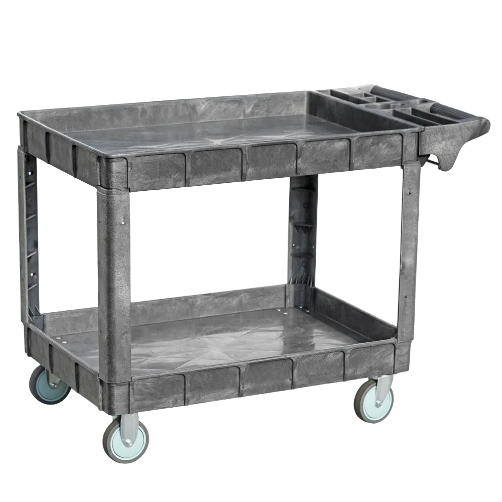 Omcan USA 48879 Heavy-Duty Utility Cart, 23.6"W x 47"D, 551.2 lbs, Polypropylene, Gray, 2 Shelves