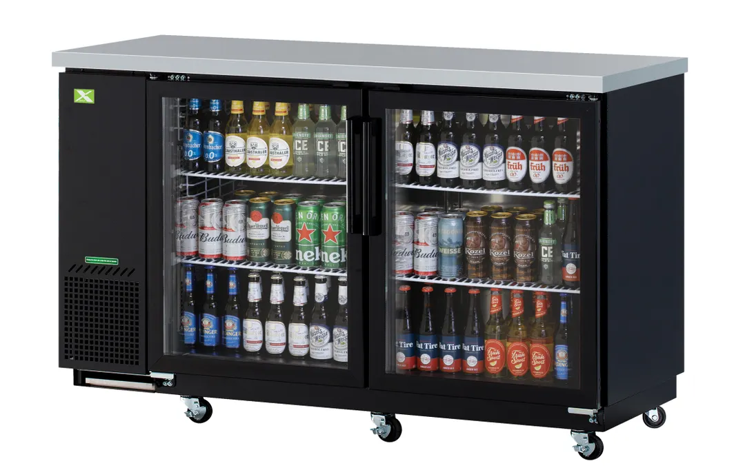 RefrigerationX XBB-24-60SG-N6 Bar Cooler, 61" W x 24" D x 35" H, 16.46 cu.ft., Black, LowE Doors LED