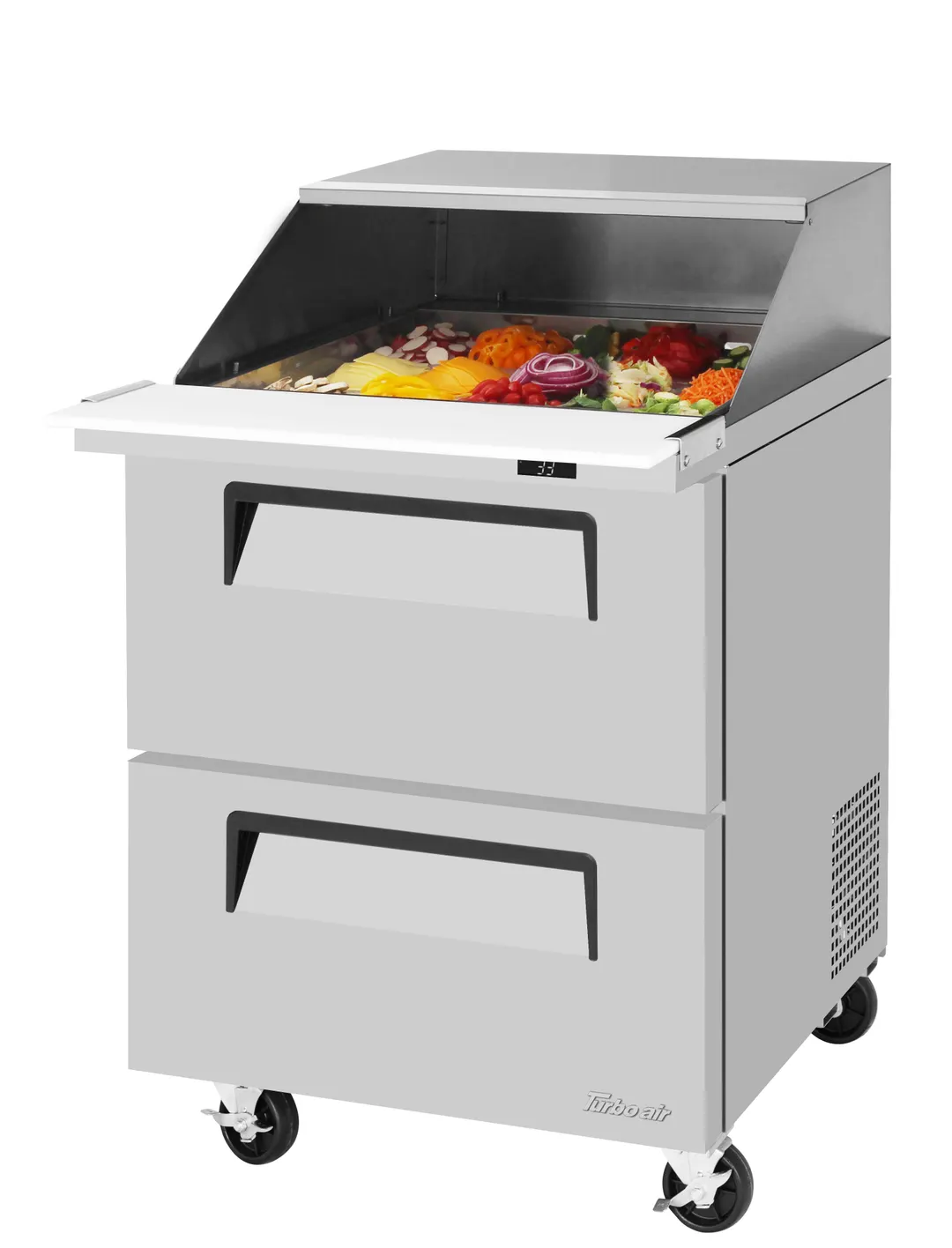 Turbo Air TST-28SD-12-D2-N-SL 27.5" 2-Drawer Mega Top Sandwich and Salad Prep Table, 12 Pans, Stainless Steel