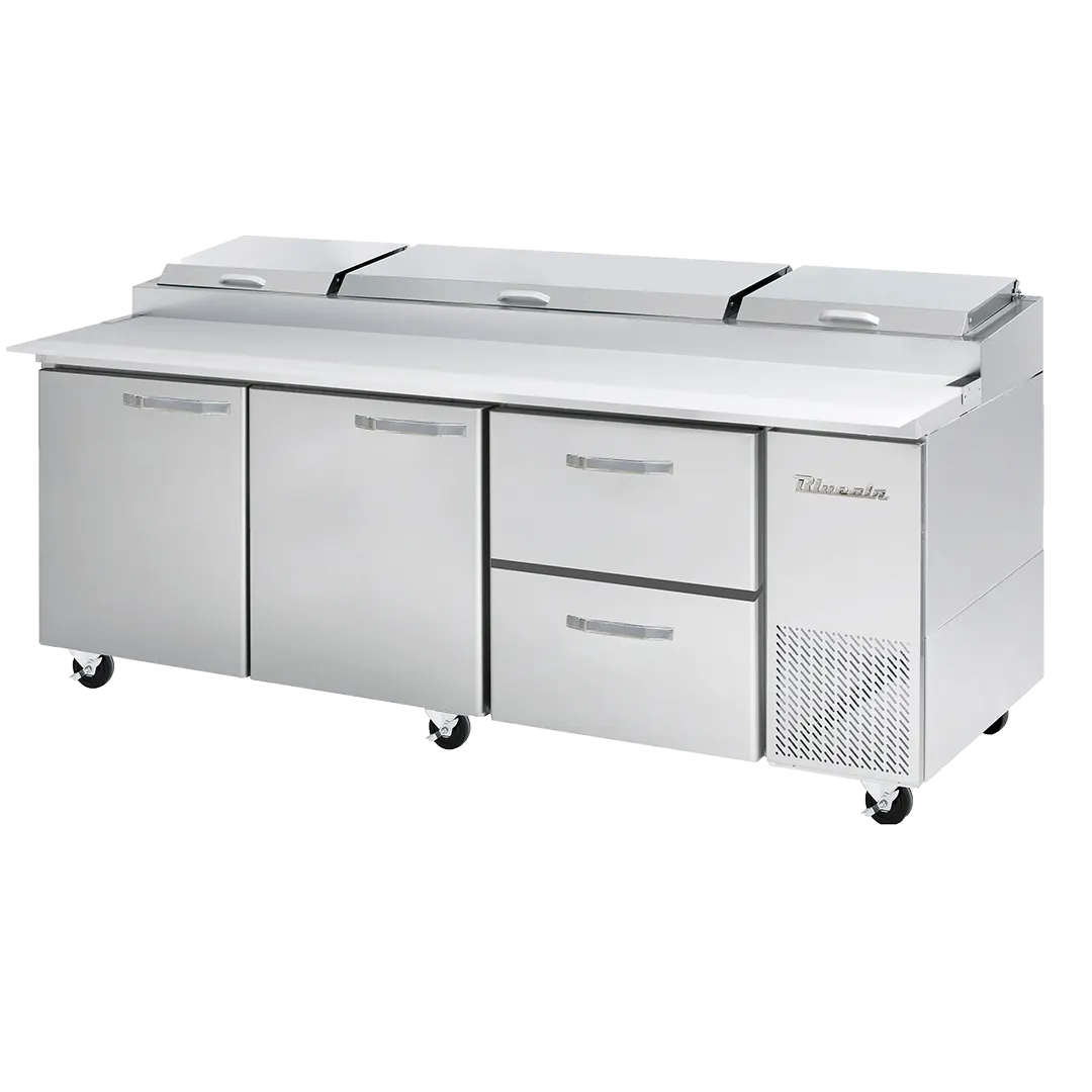 Blue Air BAPP93-D2R-HC 93" 3-Section Refrigerated Pizza Prep Table w/ 2 Doors and 2 Drawers