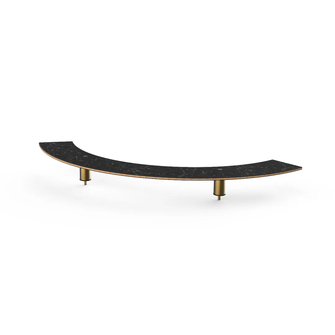 Steelite MGCIAF01MBXX 76" Buffet Table, Nero Marquina Marble BHP Laminate, Brushed Brass Legs, 27-1/2"D x 6-1/2"H