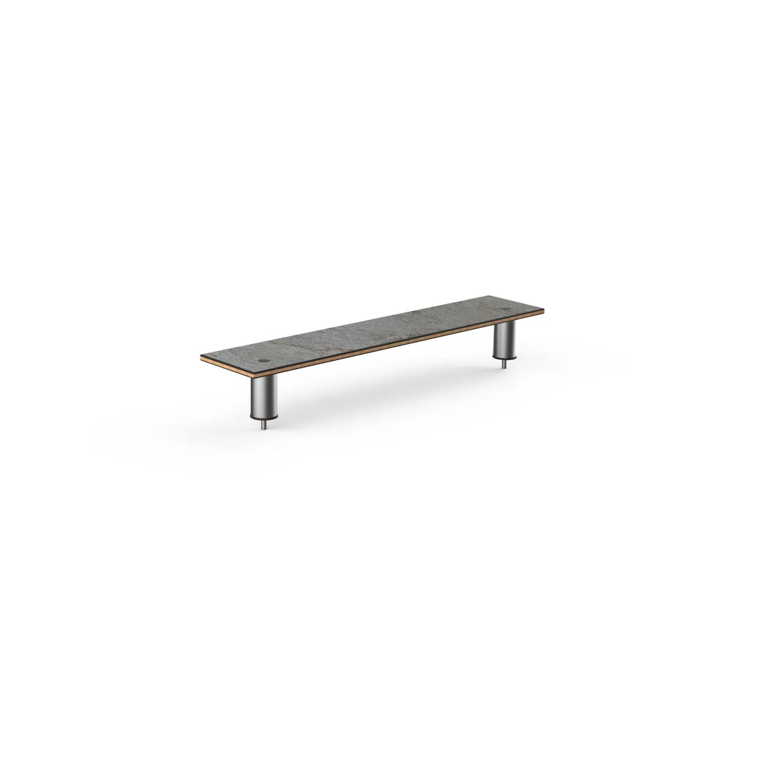 Steelite MGCIAF03GSXX 47" Grey Slate BHP Laminate Buffet Table, 10"D x 6.5"H, Bamboo Core, Brushed Stainless Steel Legs