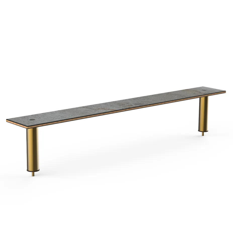 Steelite MGCIAF04GBXX 71" Grey Slate BHP Laminate Buffet Shelf, 9-1/2"D x 12-1/2"H, Brushed Brass Segments, Bamboo Core