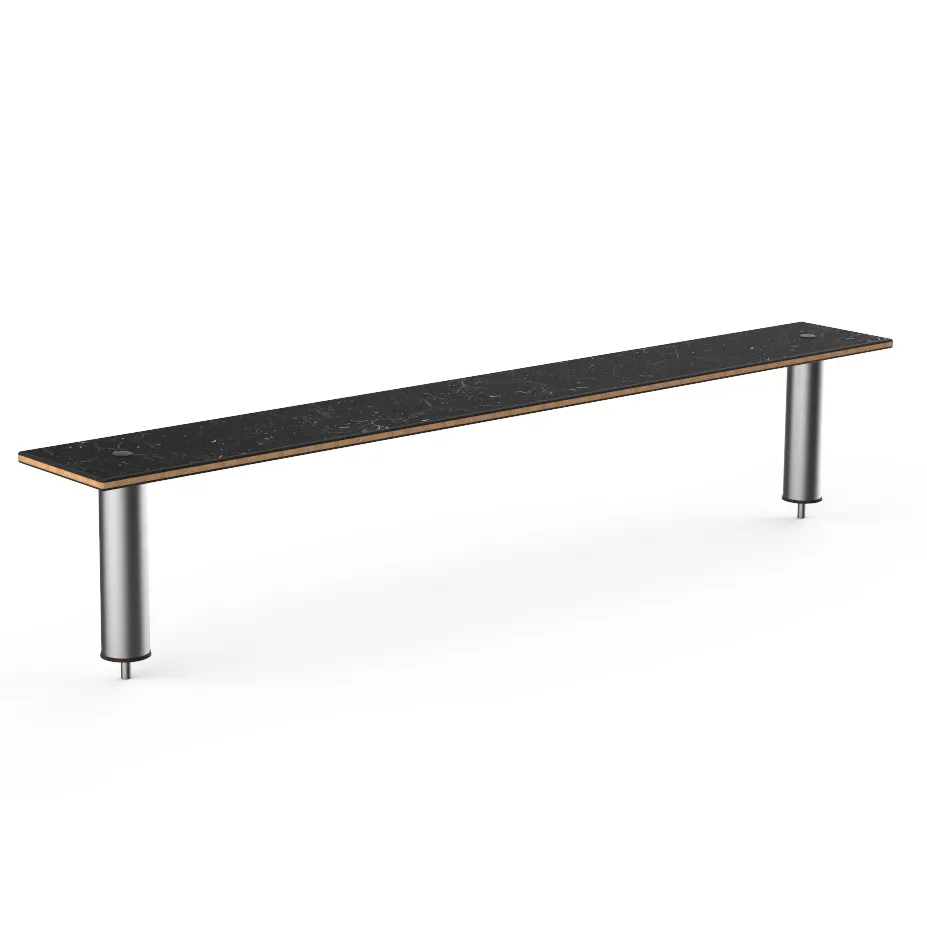 Steelite MGCIAF04MSXX 71" Buffet Table, Nero Marquina Marble BHP Laminate Top, Brushed Stainless Steel