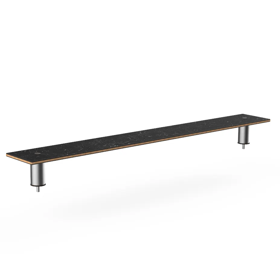 Steelite MGCIAF05MSXX 71" Nero Marquina Marble BHP Laminate Buffet Table, 9-1/2"D x 6-1/2"H, Brushed Stainless Steel Stem