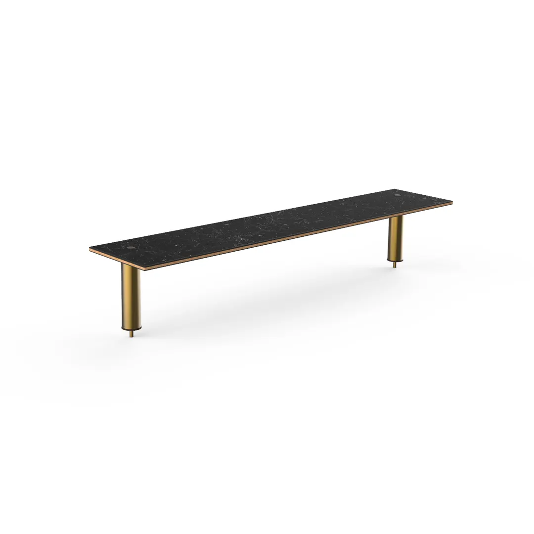 Steelite MGCIAF06MBXX 71" Buffet Table, Nero Marquina Marble BHP Laminate, Brushed Brass, 14.5"D x 12.5"H