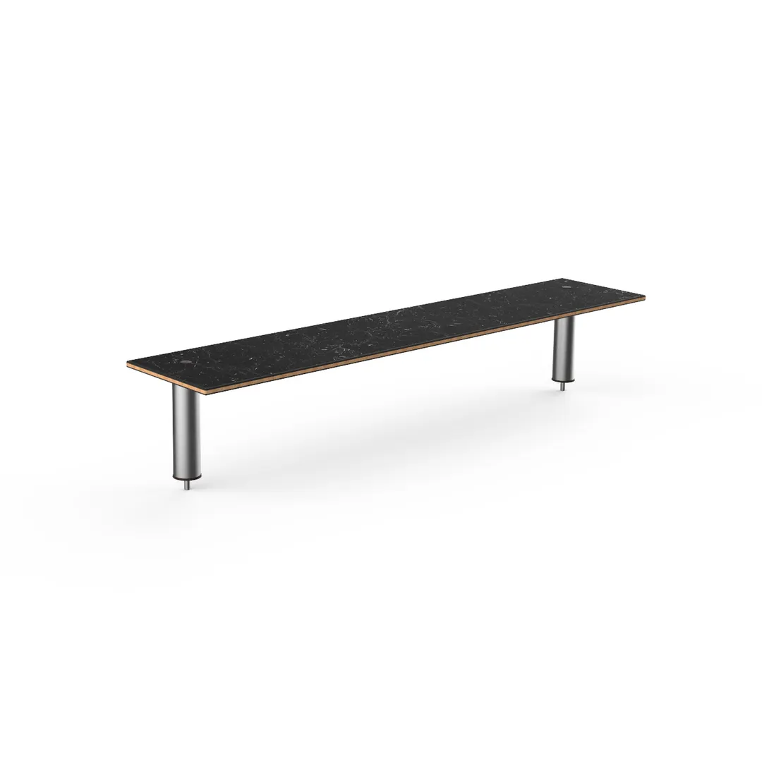 Steelite MGCIAF06MSXX 71" Rectangular Buffet Table, Nero Marquina Marble BHP Laminate, Brushed Stainless Steel