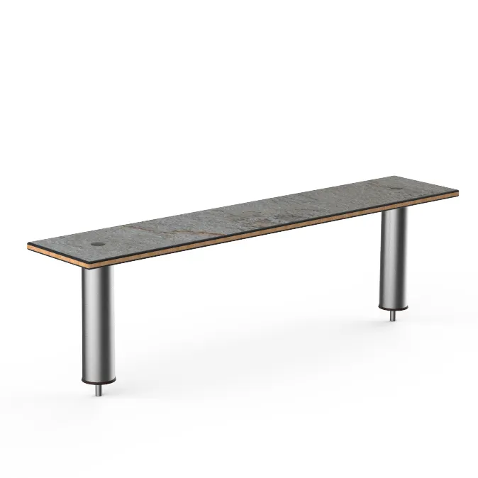 Steelite MGCIAF07GSXX 47" Grey Slate Bamboo Core Buffet Table, 9-1/2"D x 12-1/2"H, Brushed Stainless Steel
