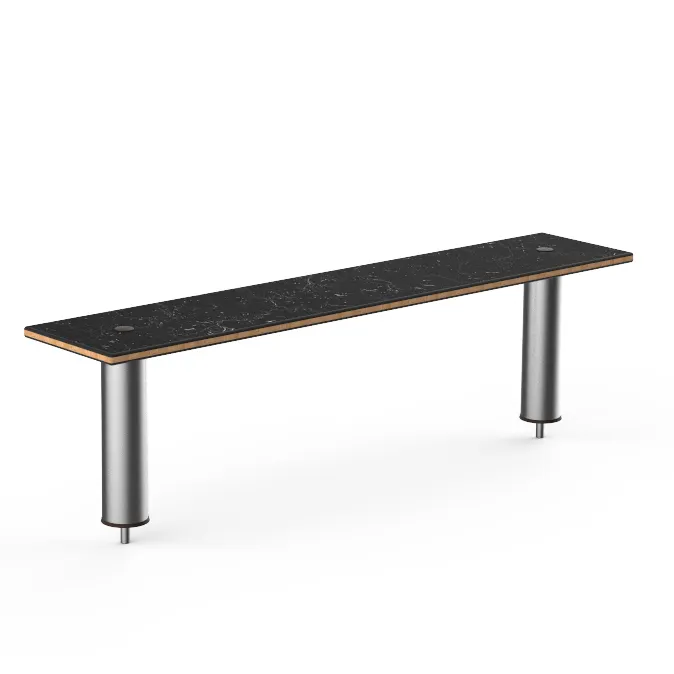 Steelite MGCIAF07MSXX 47" Rectangular Buffet Table, Nero Marquina Marble BHP Laminate Top, Brushed Stainless Steel