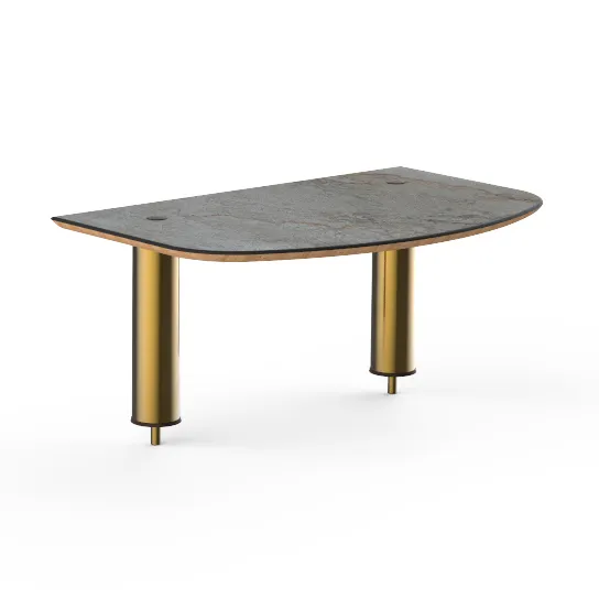Steelite MGCIAY01GBXX 29" Buffet Table, Grey Slate BHP Laminate Top, Brushed Brass Legs, 19"D x 12.5"H