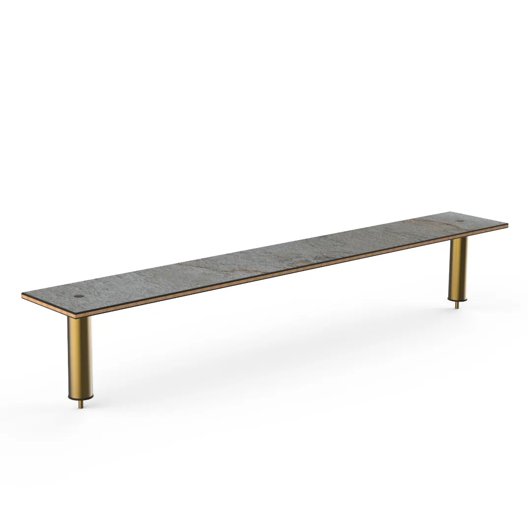 Steelite MGCIAY03GBXX 80" Buffet Table, Grey Slate BHP Laminate Top, Brushed Brass Legs, 12"D x 12.5"H