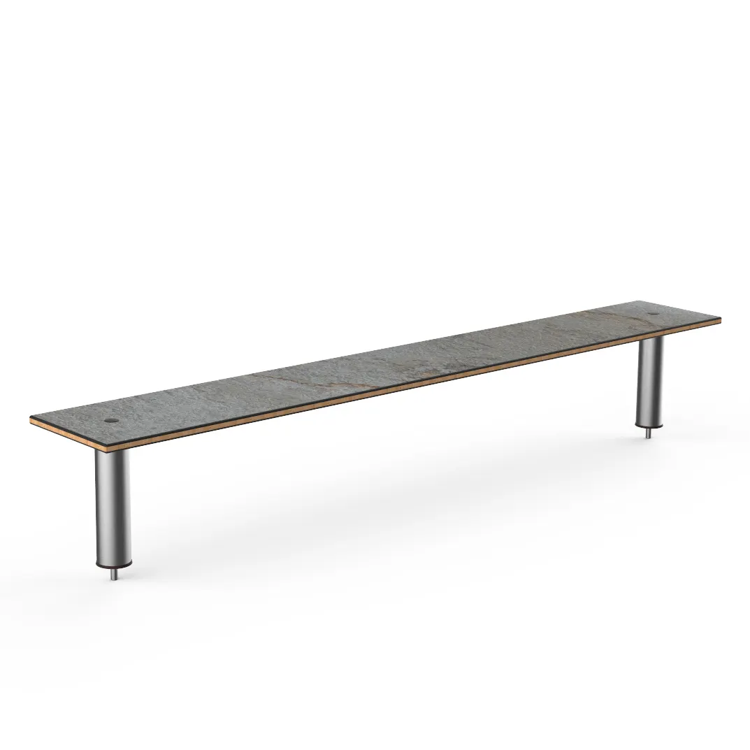 Steelite MGCIAY03GSXX 80" Grey Slate BHP Laminate Buffet Table, 12"D x 12.5"H, Bamboo Core, Brushed Stainless Steel Legs