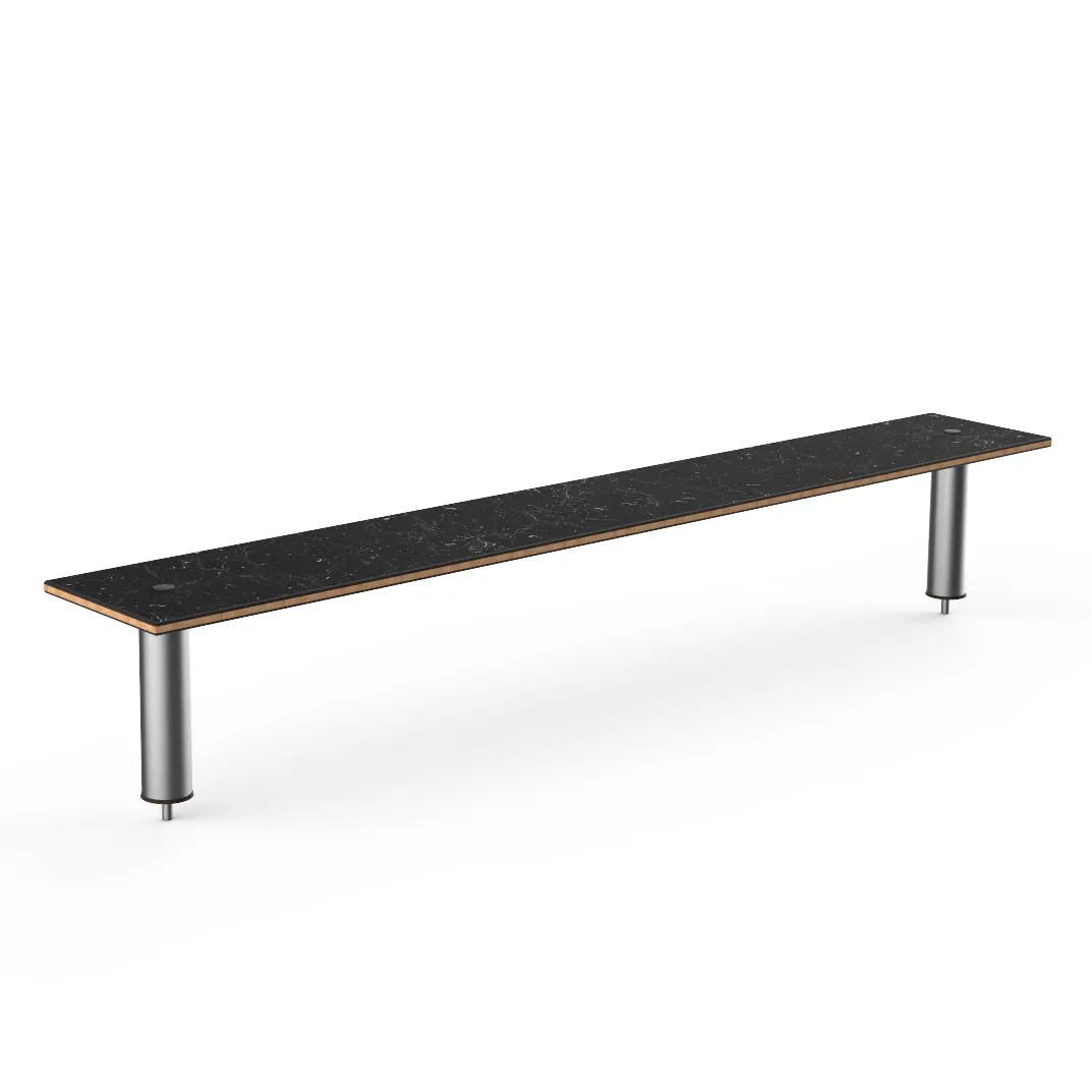 Steelite MGCIAY03MSXX 80" Wide Rectangular Buffet Table, Nero Marquina Marble BHP Laminate Top, Brushed Stainless Steel Legs