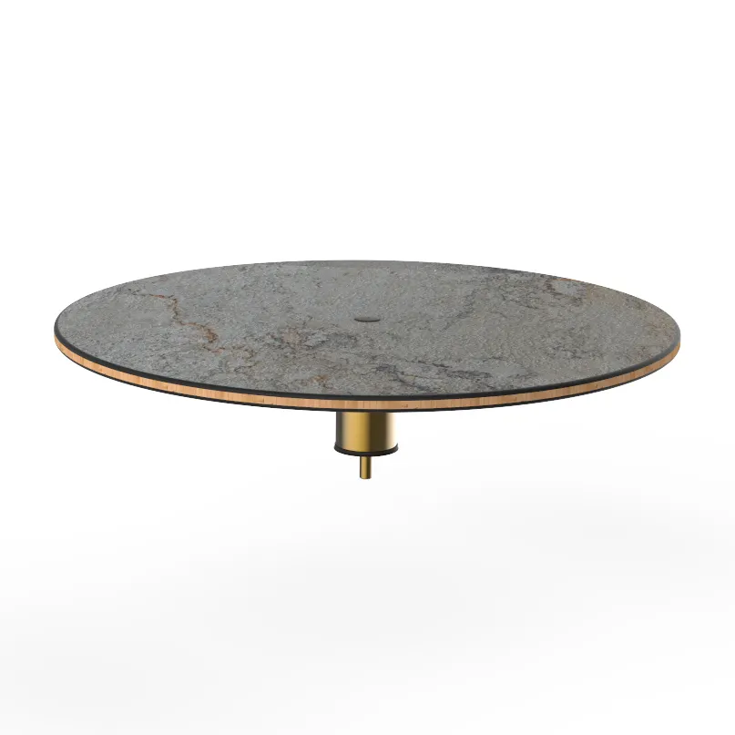 Steelite MGCIAY04GBXX 30" Round Buffet Table, 6-1/2"H, Gray Slate BHP Laminate Top, Brushed Brass, Bamboo Core