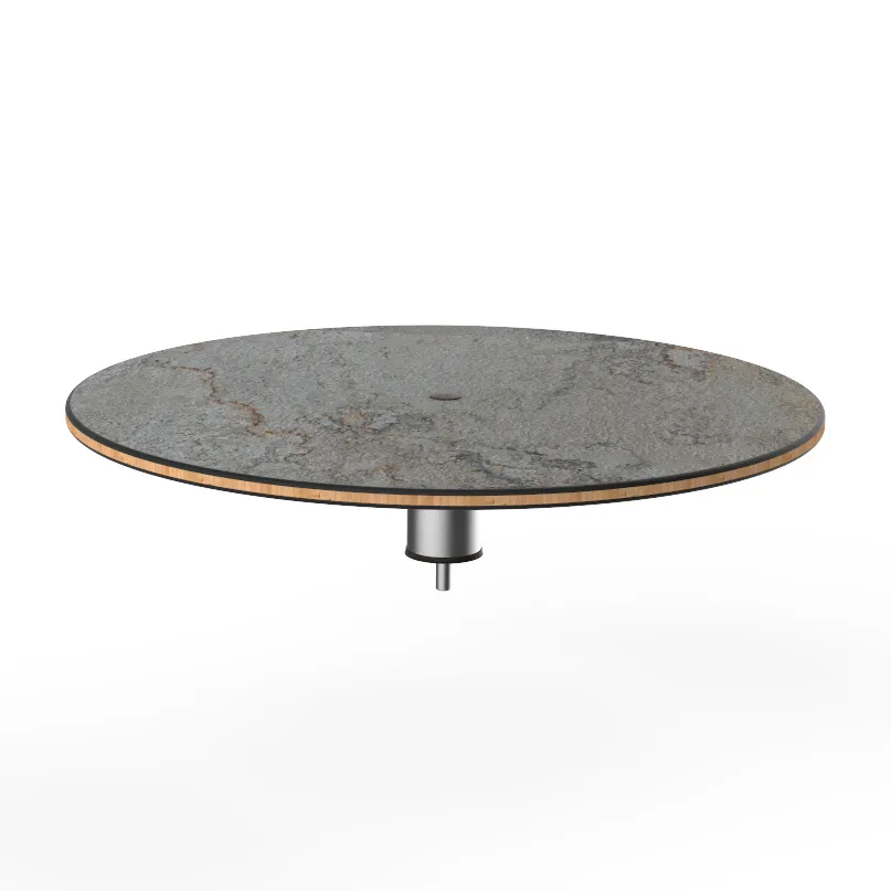 Steelite MGCIAY04GSXX 30" Round Gray Slate BHP Laminate Buffet Table, 6-1/2"H, Brushed Stainless Steel