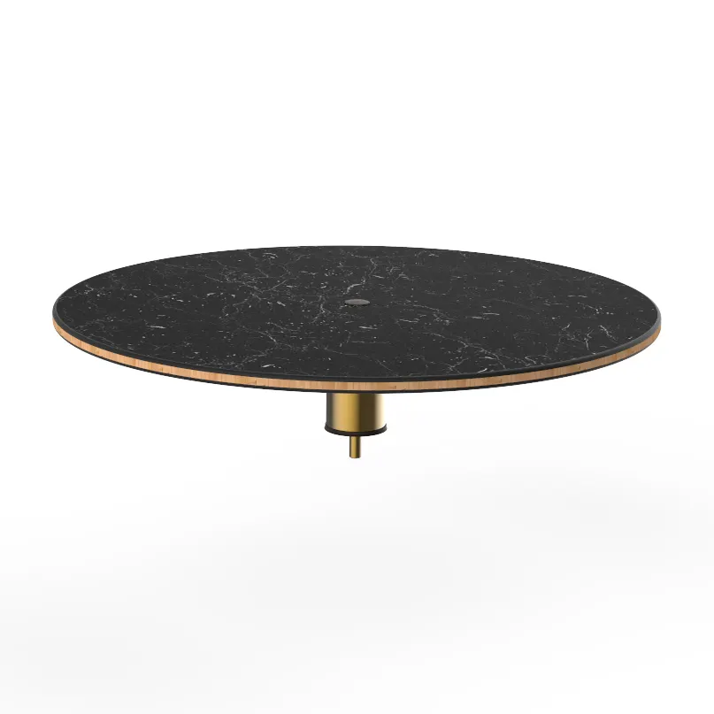Steelite MGCIAY04MBXX 30" Round Nero Marquina Marble BHP Laminate Buffet Table, 6-1/2"H, Brushed Brass