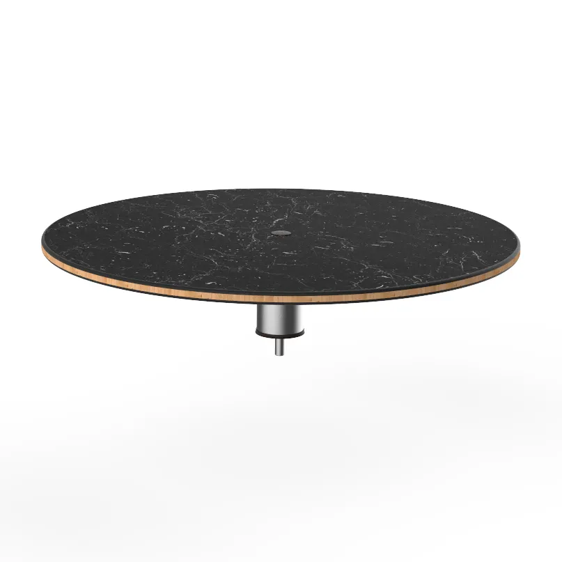 Steelite MGCIAY04MSXX 30" Round Nero Marquina Marble BHP Laminate Buffet Table, 6.5"H, Brushed Stainless Steel