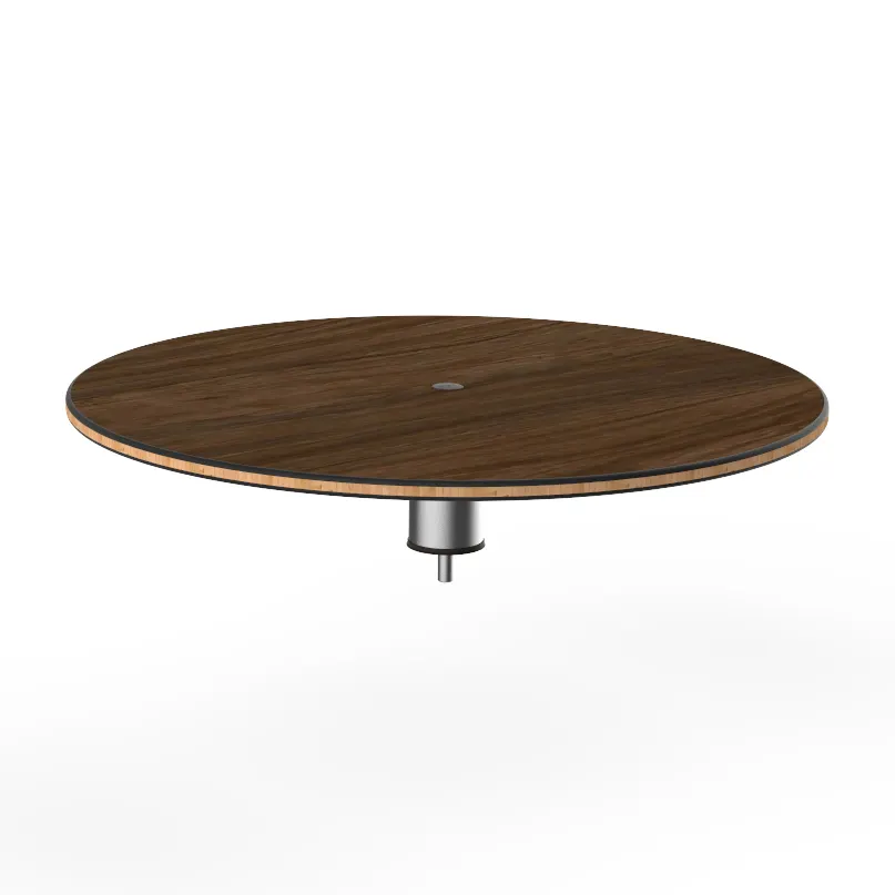 Steelite MGCIAY04WSXX 30" Round Bengali Mango Wood Buffet Table, 6.5"H, Brushed Stainless Steel