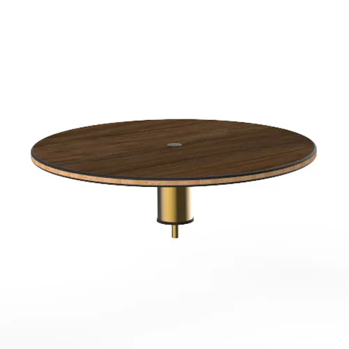 Steelite MGCIAY05WBXX 24" Round Bengali Mango Wood Buffet Table, 6-1/2"H, Brushed Brass, Laminated Wood Top