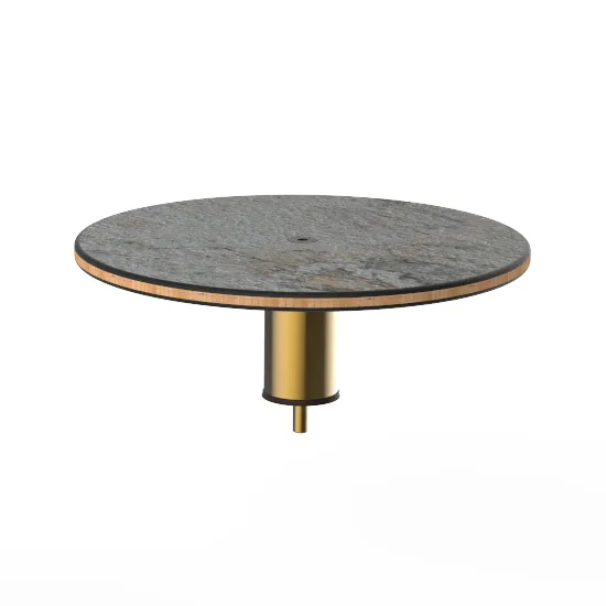 Steelite MGCIAY06GBXX 18" Round Gray Slate BHP Laminate Buffet Table, 6-1/2"H, Brushed Brass, Bamboo Core