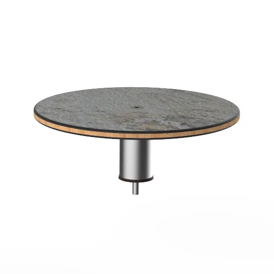 Steelite MGCIAY06GSXX 18" Round Gray Slate BHP Laminate Buffet Table, 6-1/2"H, Brushed Stainless Steel