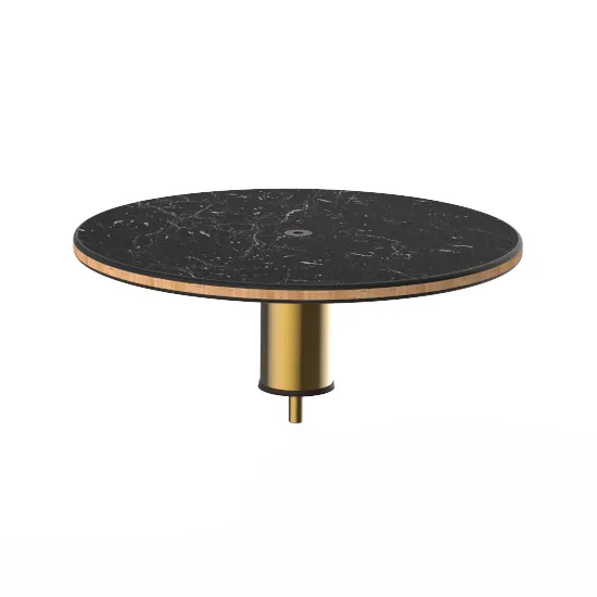 Steelite MGCIAY06MBXX 18" Round Nero Marquina Marble BHP Laminate Buffet Table, 6-1/2"H, Brushed Brass