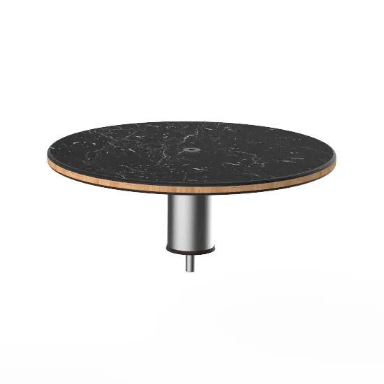 Steelite MGCIAY06MSXX 18" Round Nero Marquina Marble BHP Laminate Buffet Table, 6-1/2"H, Brushed Stainless Steel