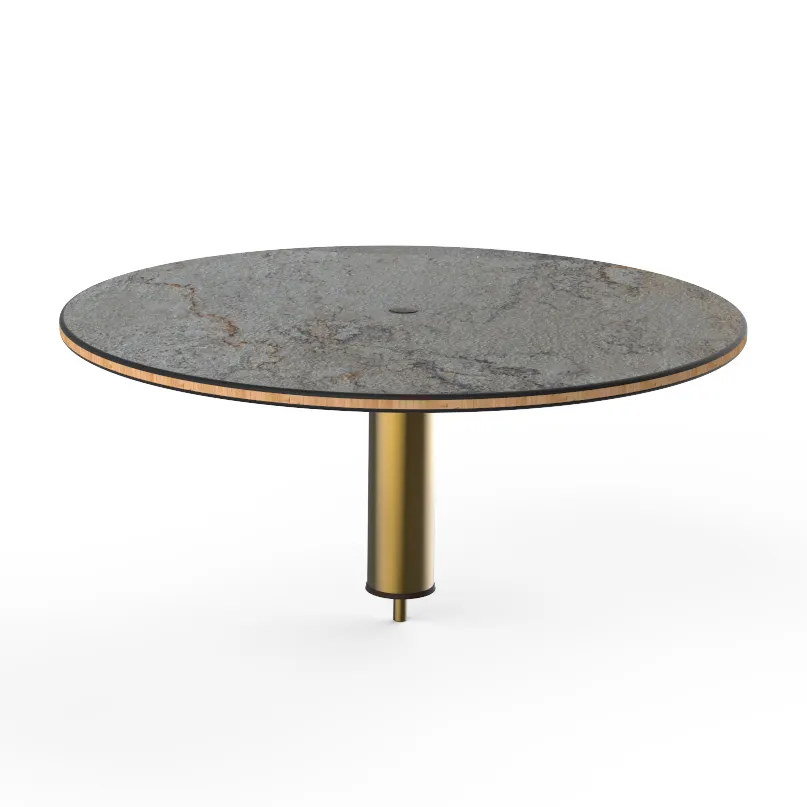 Steelite MGCIAY07GBXX Mogogo Buffet Solutions Modular High Display Shelf, 30" dia. x 12-1/2"H, gray slate BHP laminate with bamboo core top, brushed brass