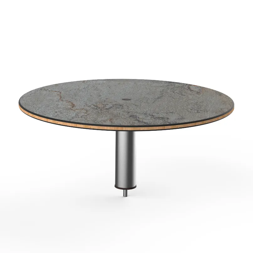 Steelite MGCIAY07GSXX 30" Round Gray Slate BHP Laminate Buffet Table with Brushed Stainless Steel, 12.5"H