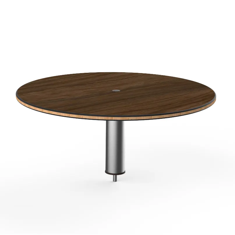 Steelite MGCIAY07WSXX 30" Round Bengali Mango Wood Buffet Table, 12.5"H, Brushed Stainless Steel