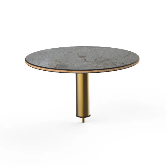 Steelite MGCIAY08GBXX 24" Round Buffet Table, 12.5"H, Gray Slate BHP Laminate Top, Brushed Brass