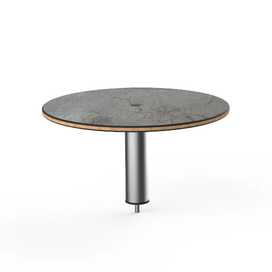 Steelite MGCIAY08GSXX 24" Round Buffet Table, 12.5"H, Gray Slate BHP Laminate Top, Brushed Stainless Steel