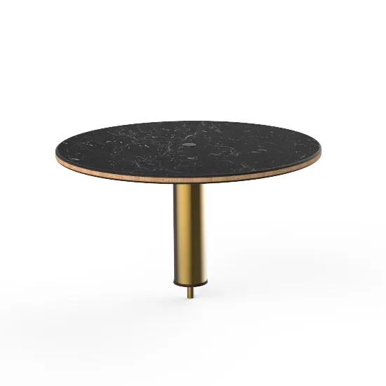 Steelite MGCIAY08MBXX 24" Round Nero Marquina Marble BHP Buffet Table, 12.5"H, Brushed Brass, Laminated Wood