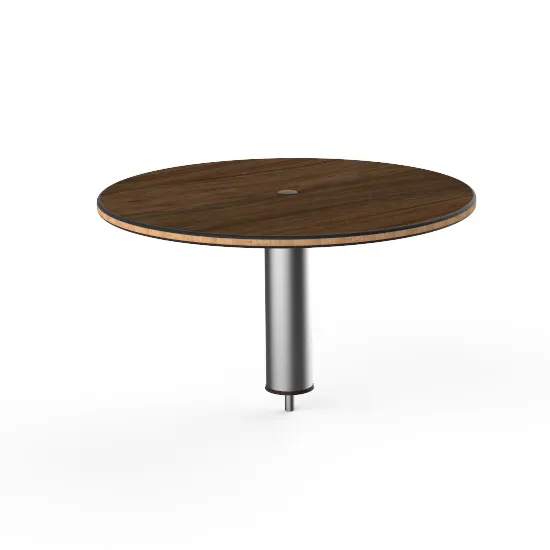 Steelite MGCIAY08WSXX 24" Round Bengali Mango Wood Buffet Table, 12.5"H, Brushed Stainless Steel