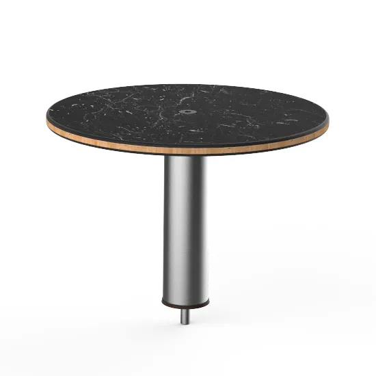 Steelite MGCIAY09MSXX 18" Round Nero Marquina Marble BHP Laminate Buffet Table, 12.5"H, Brushed Stainless Steel