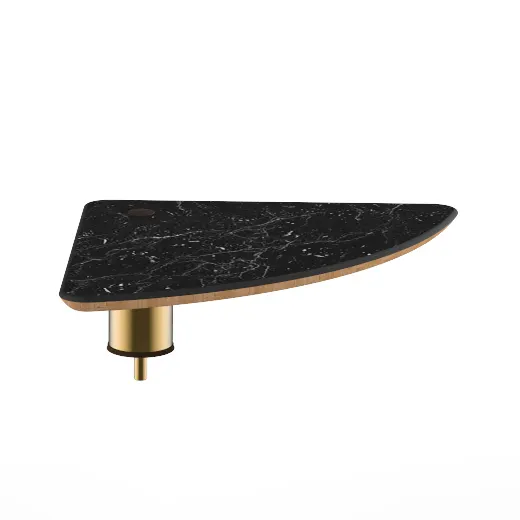 Steelite MGCIAY10MBXX 17"x17"x6.5"H Triangular Buffet Table, Nero Marquina Marble BHP Laminate Top, Brushed Brass