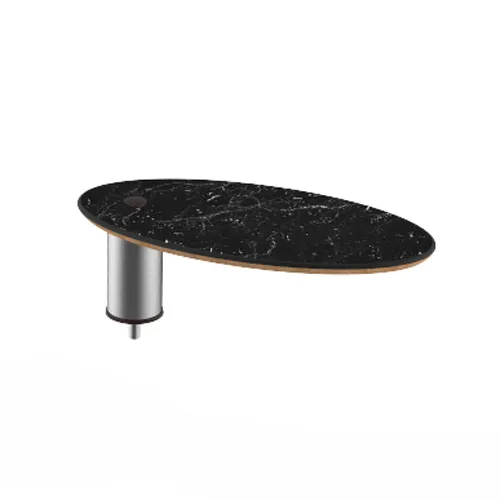 Steelite MGCIAY14MSXX 20" x 10" x 6-1/2"H Oval Buffet Table, Nero Marquina Marble BHP Laminate Top, Brushed Stainless Steel