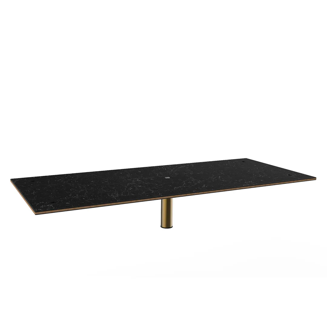 Steelite MGCITB01MBXX 71" x 29.5" Rectangular Buffet Table, Nero Marquina Marble BHP Laminate Top with Bamboo Core, Brushed Brass Segment