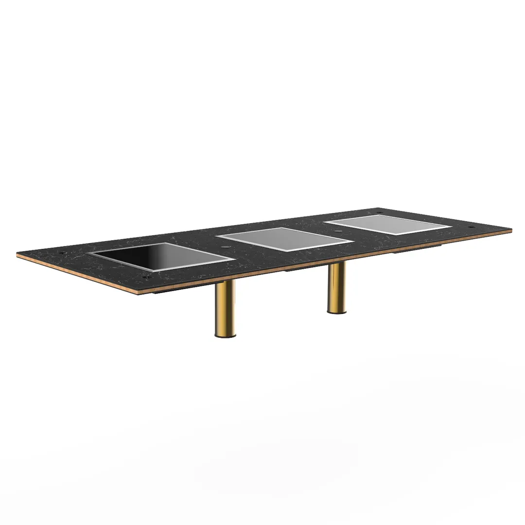 Steelite MGCITD02MBXX 71" Configurable Buffet Table, Nero Marquina Marble BHP Laminate, Brushed Brass, 270W