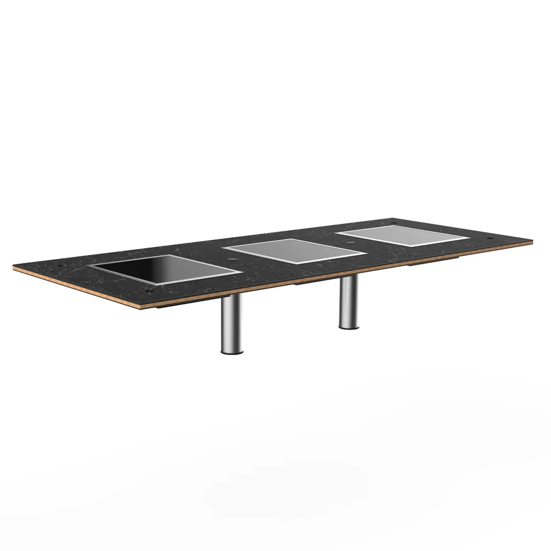 Steelite MGCITD02MSXX 71" x 29.5" Configurable Buffet Table, Nero Marquina Marble BHP Laminate Top, Brushed Stainless Steel