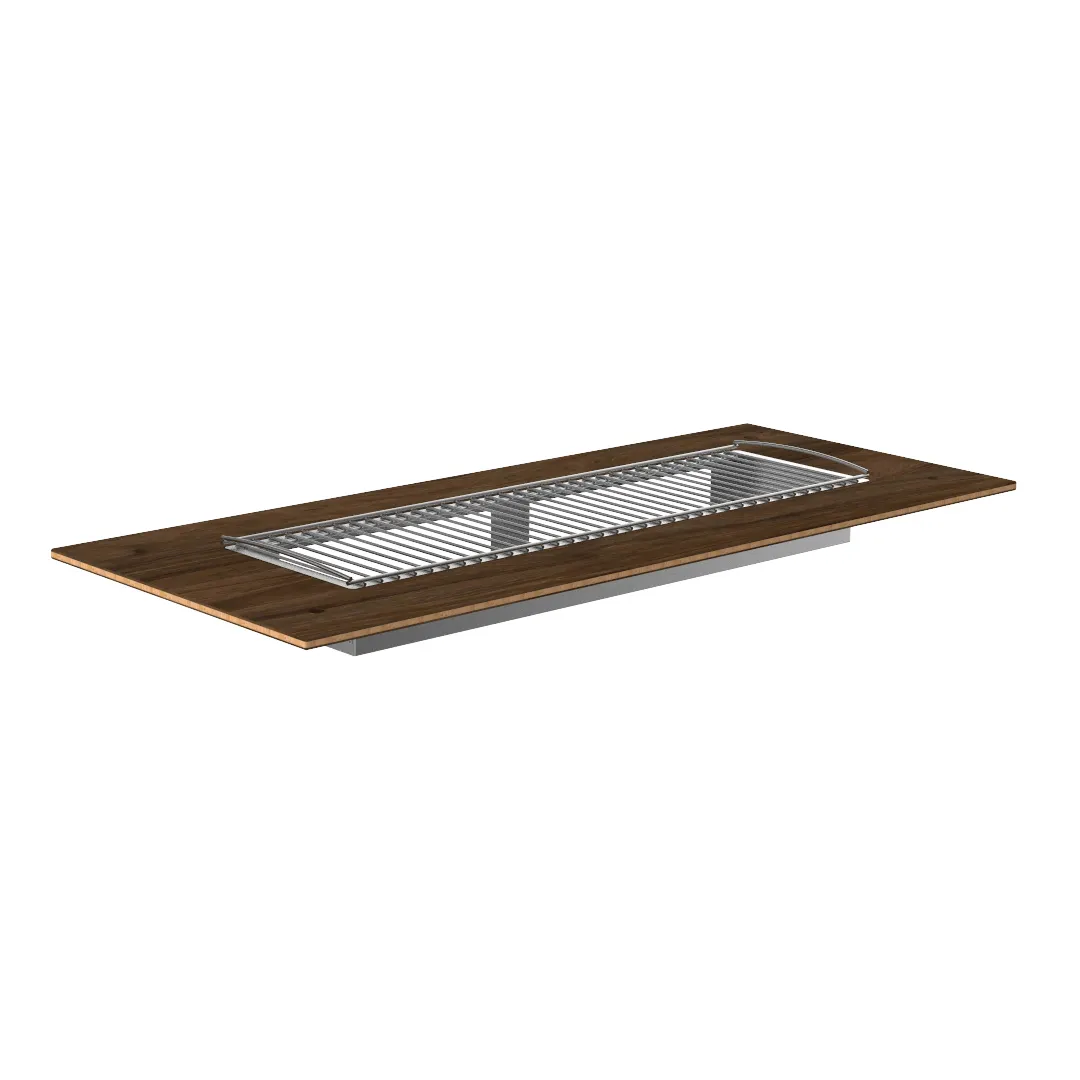 Steelite MGCITD04WXXX 71" x 29.5" Configurable Buffet Table, Bengali Mango Wood BHP Laminate Top, 48" x 25" Grill