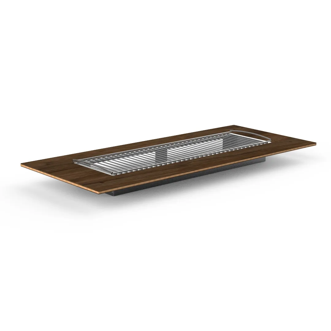 Steelite MGCITD04WXXX 71" x 29.5" Configurable Buffet Table, Bengali Mango Wood BHP Laminate Top, 48" x 25" Grill