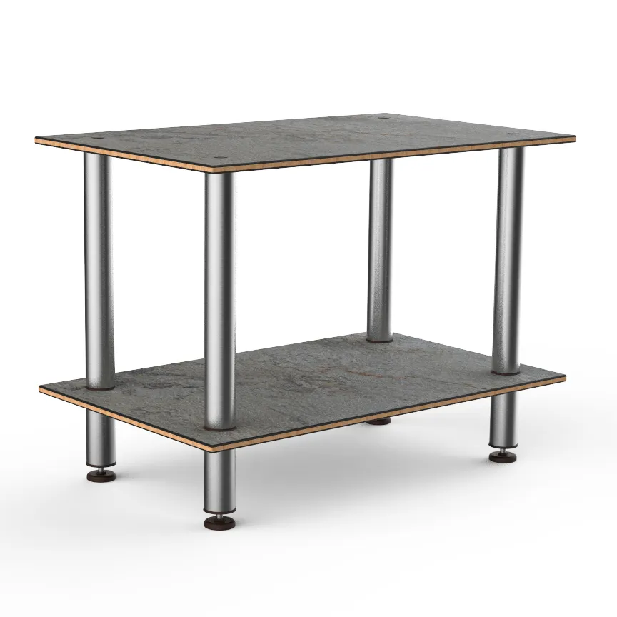 Steelite MGCMDX02GSXF 2-Tier Buffet Table, 47"W x 29.5"D x 35"H, Grey Slate Laminate Top, Brushed Stainless Steel Legs