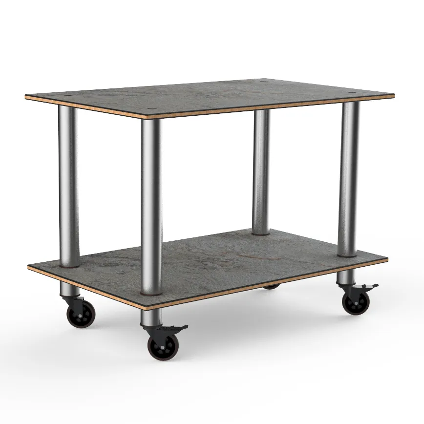 Steelite MGCMDX02GSXW 2-Tier Buffet Table, 47" x 29.5", Grey Slate BHP Laminate Top, Brushed Stainless Steel
