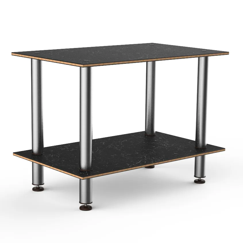 Steelite MGCMDX02MSXF 2-Tier Buffet Table, 47" x 29.5" x 35"H, Nero Marquina Marble BHP Laminate Top, Brushed Stainless Steel Legs