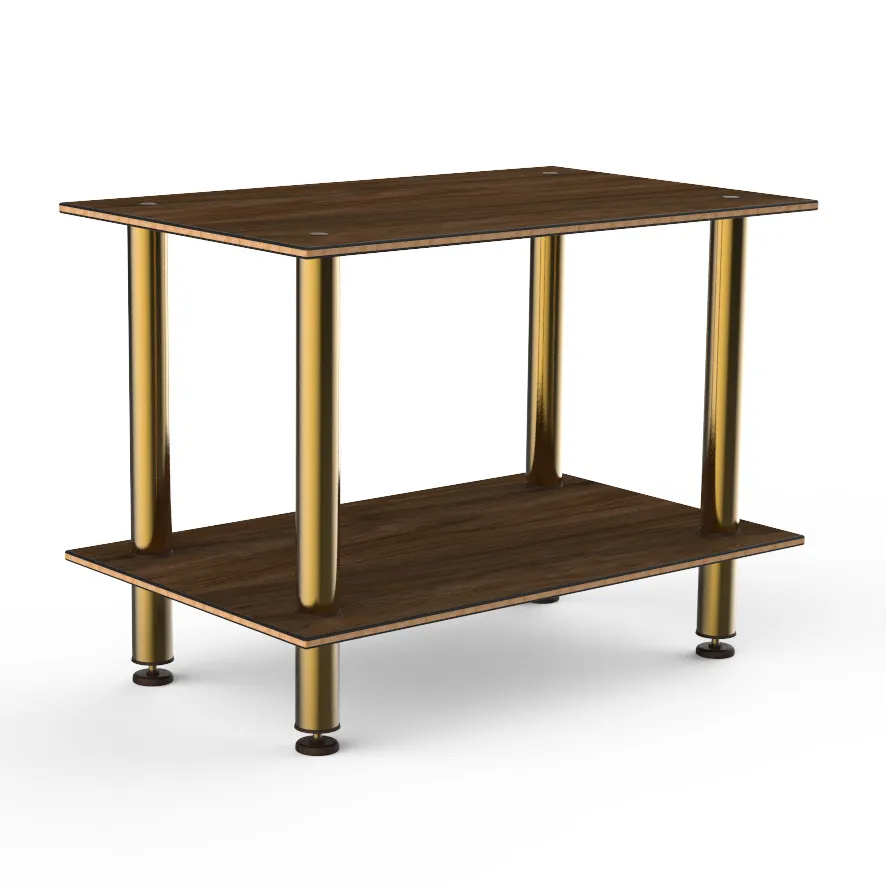Steelite MGCMDX02WBXF 2-Tier Buffet Table, 47" x 29.5", Bengali Mango Wood BHP Laminate Top, Brushed Brass Legs